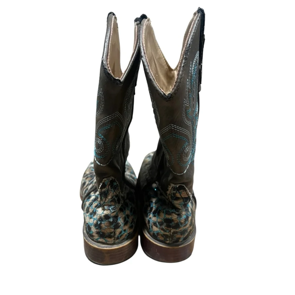 Roper Girls Size 13 Glitter Leopard Western Cowboy Boots Pull On Embroidery